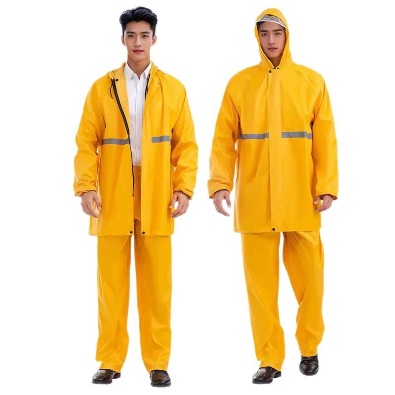 レインコートとレインパンツセット、厚みのある大雨雨よけレインコート、スプリットタイプ、男性用サイクリング作業、屋外建設現場のテイクアウトライダー|undefined
