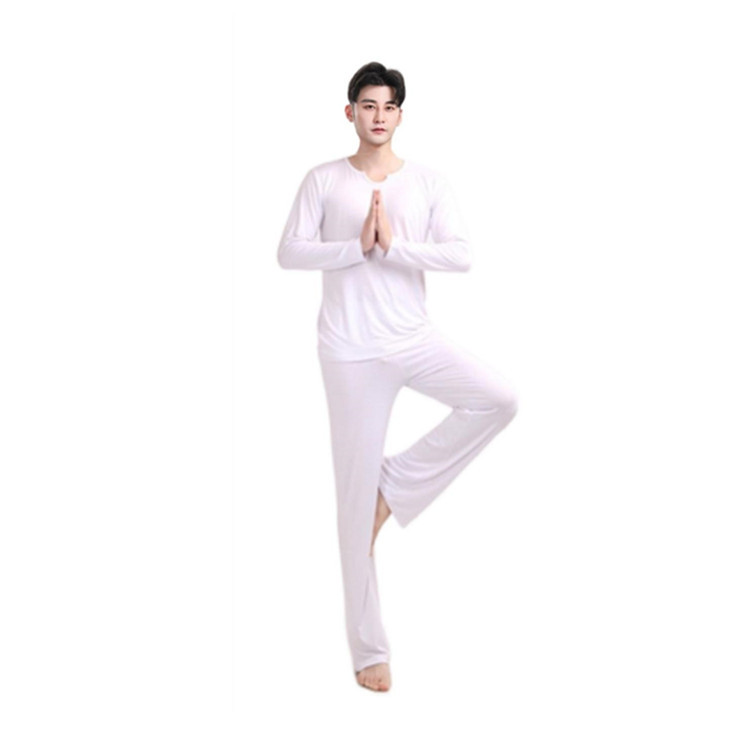 White U-neck long sleeve + white straight pants