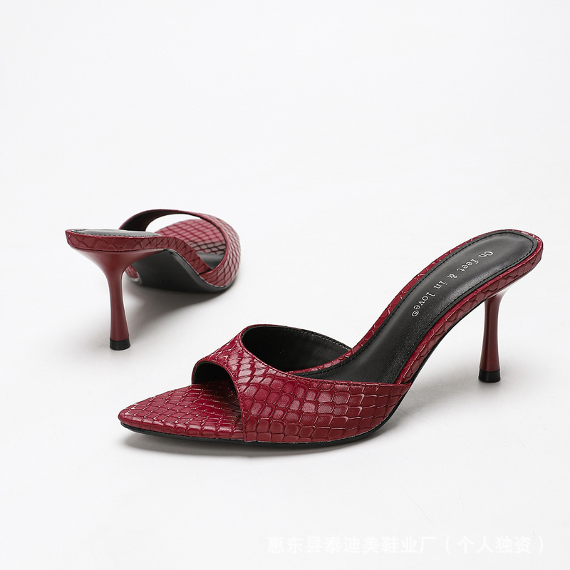 Cross-Border Foreign Trade New Fashion Simple Temperament Pointed Toe Stiletto High Heels Sexy Fashion Sandals Half-Slip Sandals for Women