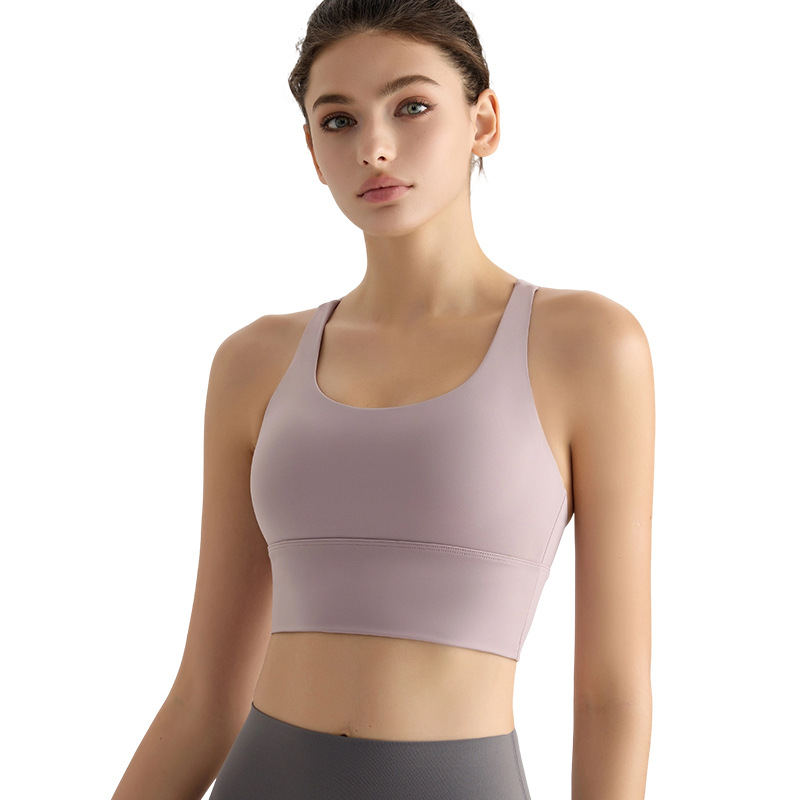 [personalizada] ropa interior deportiva de mujer chaleco de espalda larga cruzada hermosa espalda taza sólida vestimenta exterior antichoque