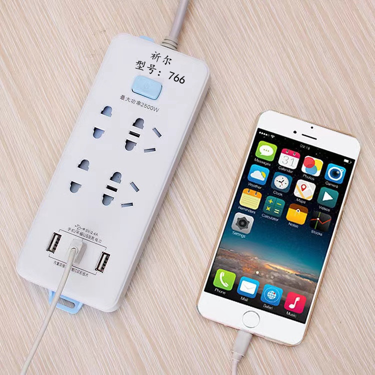 厂家供应3米USB插座 带开关安全门排插家用接线板 大功率带线插排