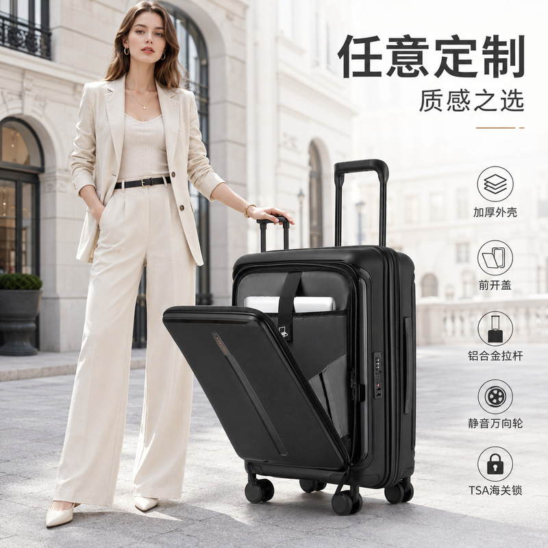 Premium suitcase with pull rod 20inch carry-on suitcase with company logo pattern, no checked baggage, openable with password for travel