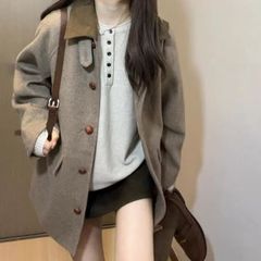 复古韩系毛呢外套秋冬季2025小个子翻领新款短款呢子大衣氨纶