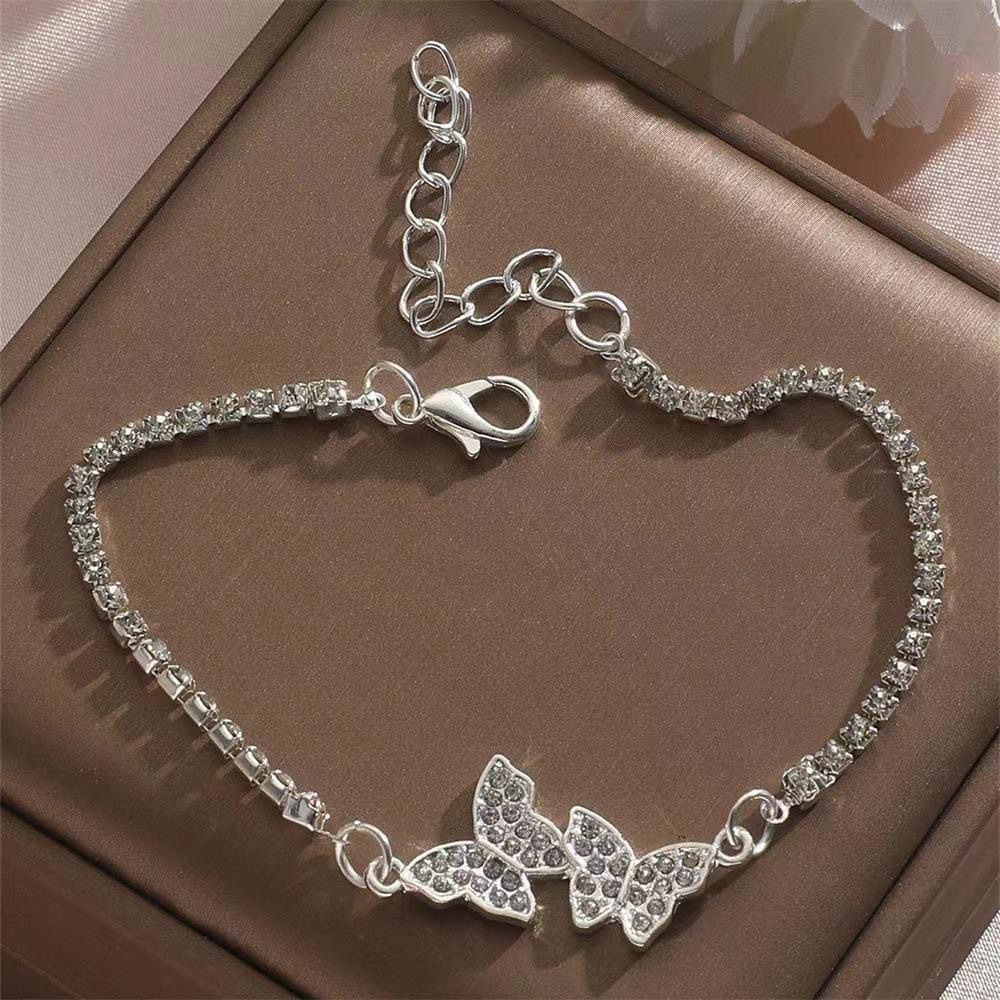 Internet Celebrity Same Style Full Diamond Bracelet Light Luxury Niche Exquisite Diamond-encrusted Butterfly Bracelet Mori Style High-grade All-match Bracelet for Women