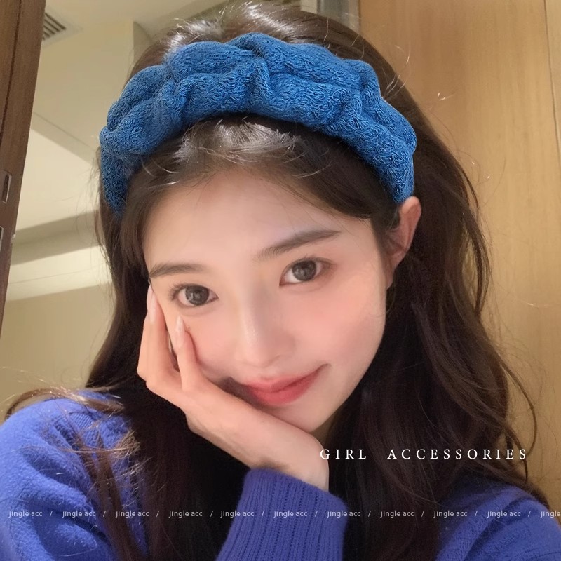 Retro cráneo alto cline cabello azul cabello de cabello de mujer borde ancho temperamento otoño invierno lavar la cara broca de cabello adornamiento