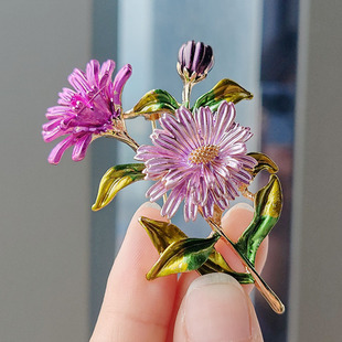 European and American Joker Creative Flower Brooch Jewelry High-end Women's Corsage Fashion Painted Oil Dropping Multicolor Chrysanthemum Pin