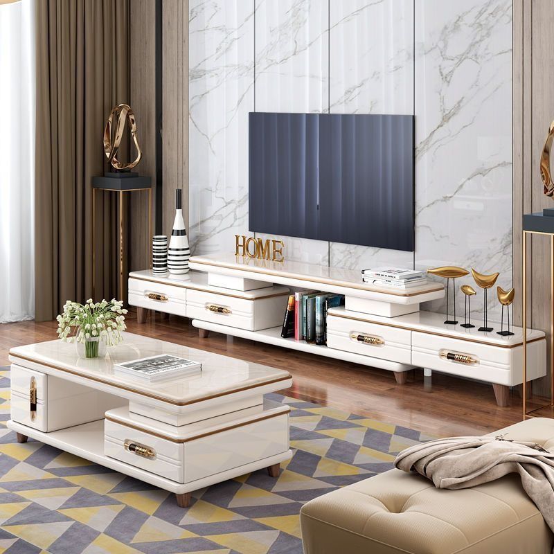 Slate Marble Tv Cabinet Coffee Table Combination Customer Modern Simple Floor Cabinet Direct Sales Extended Light Luxury Style Small Apartment