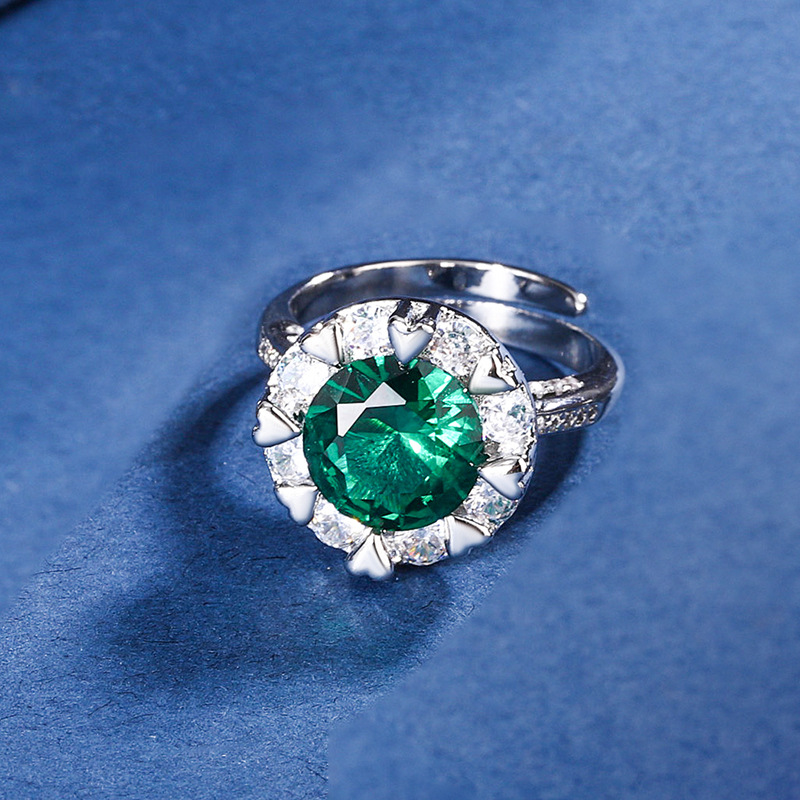 2024 nueva joyería Zhuang Shengsheng fondo de cobre chapado en oro simulación tesoro de color temperamento corindón anillo de lazo mujer 10mm