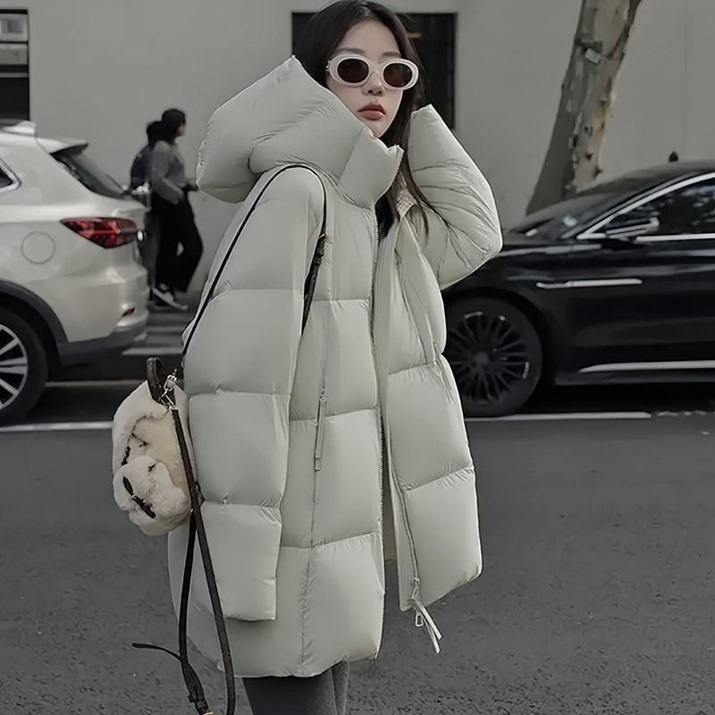 2025新款云朵泡芙羽绒服女中长款加厚连帽90白鸭绒面包服外套|undefined