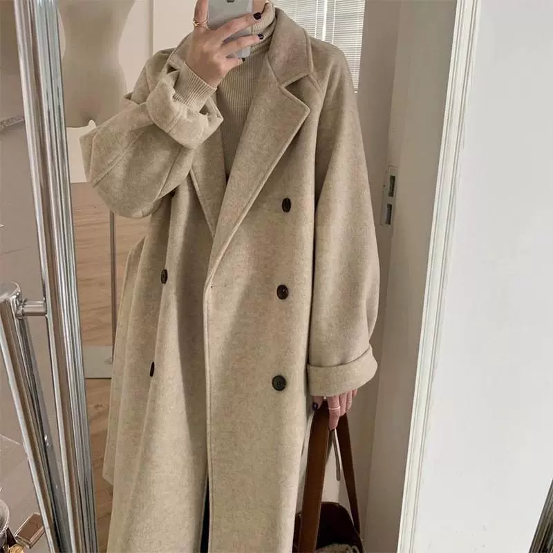 Down jacket, cashmere long woolen coat, for plus size ladies, fitted