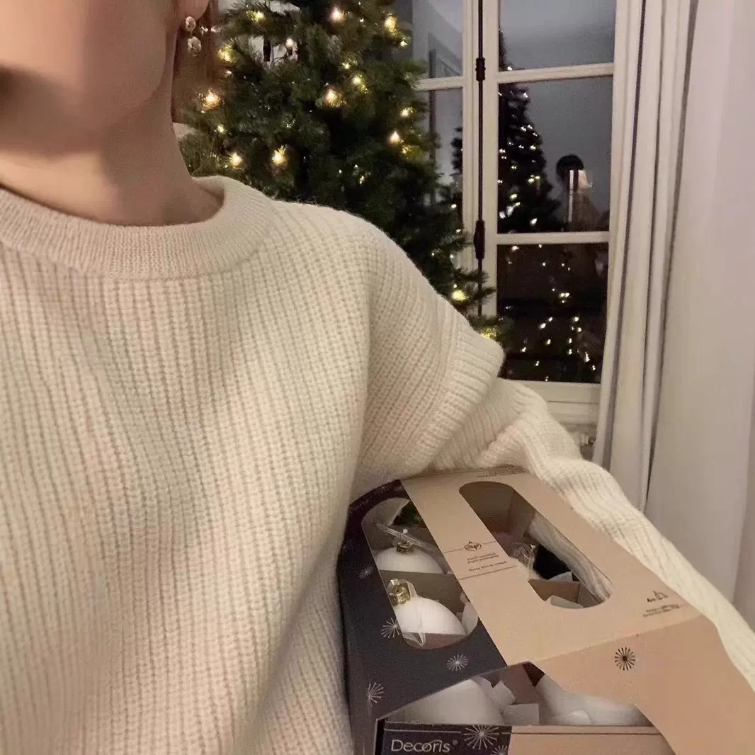 现货  纯色圆领套头长袖毛衣秋冬女韩系慵懒风ins羊毛针织衫oun*e