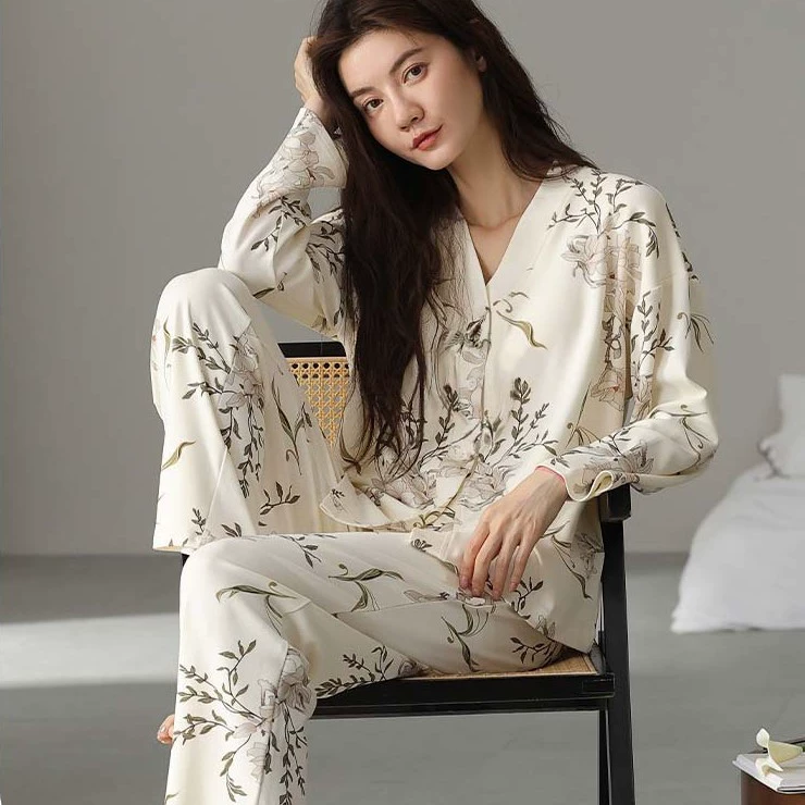 Хлопковая пижама женский новый весенний и осенний кардиган с длинными рукавами премиум-класса полный принт спот домашняя одежда оптовая продажа набор
