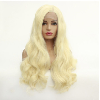 Fibra química peluca estrella de moda europea y americana oro ligero parcial gran onda frente encaje cubierta de cabeza fabricantes al por mayor LW0034