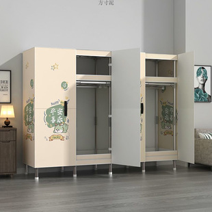Simple Wardrobe with Steel Pipes and Thickened Multi-Layer Fabric Wardrobe for Bedroom, Home Use, Rental Room, Hanging Clothes Storage Rack, Durable