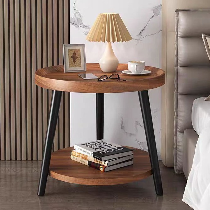 Nordic minimalista pequeño apartamento mesa de café Nordic ronda balcón Mesa de la sala de estar de doble capa mesita de noche pequeña mesa redonda al por mayor