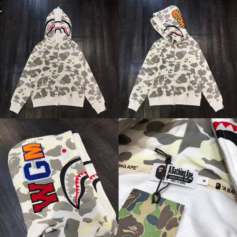 トレンディなブランド BAPE サメ迷彩ジッパースウェットシャツ男性と女性のカップル用ルーズトレンディなベルベットフード付きカーディガンジャケット男性用|undefined