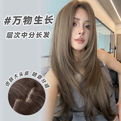 假发女全头套前额蕾丝高层次自然无痕时尚美颜榛果灰棕中分长直发
