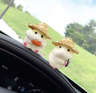 Car Ornaments Decompression Car: Car ornaments - straw-hat-yellow-hamster-melon-seeds-carrot