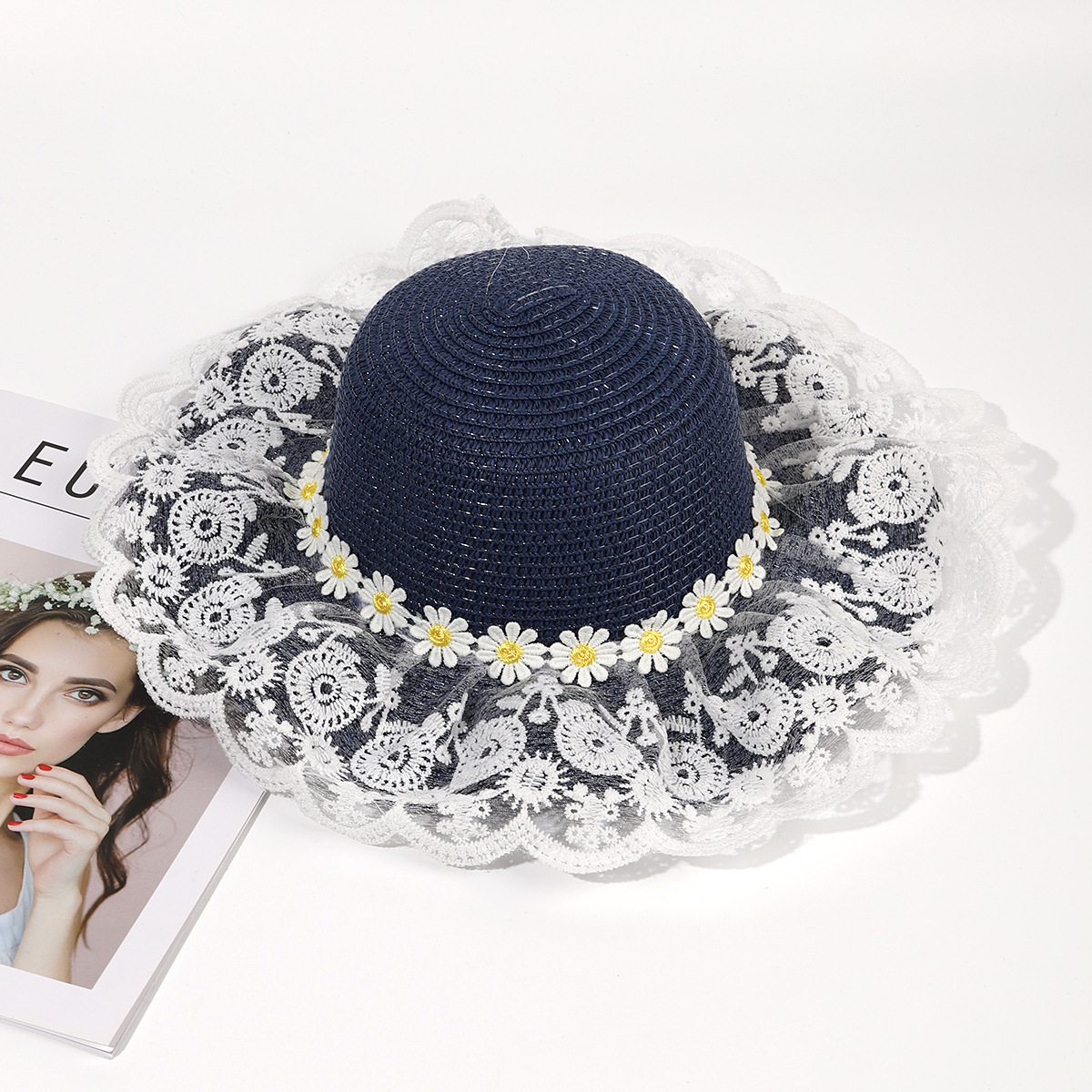Sombrero de paja de viaje de verano flor sombrero de playa protección solar sombrero de sol ala grande paja tejida a mano arco sombrero de sol