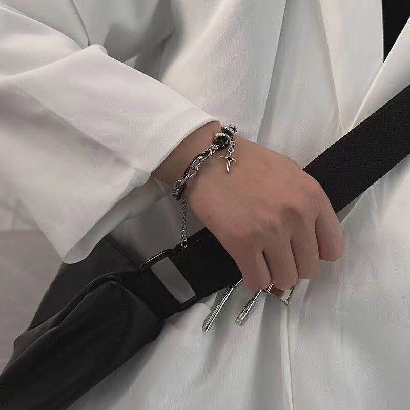 Cross-Border Black Diamond Star Winding Bracelet for Men, Cool Hip-Hop, Handsome Titanium Steel Gesture, High-End Simple Style Jewelry Wholesale