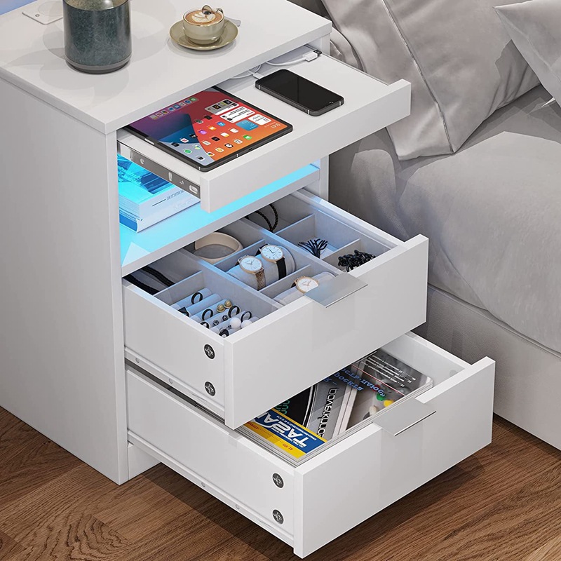 Moderna mesita de noche de dormitorio minimalista con luz multifuncional recargable gran espacio de almacenamiento mesita de noche gabinete lateral sofá