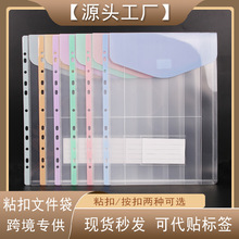 跨境11孔文件袋粘扣彩色透明办公资料学生试卷收纳袋魔术贴活页袋