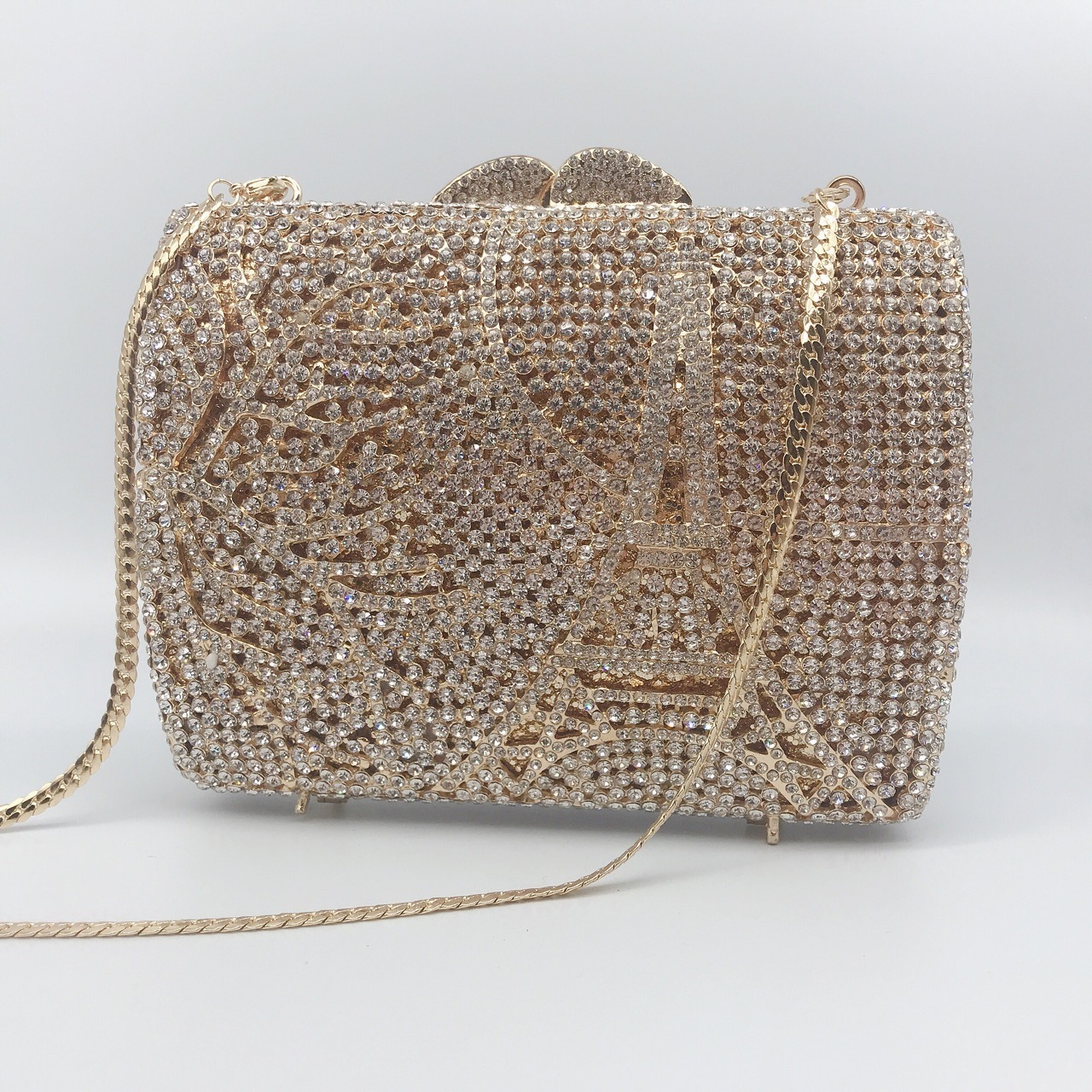 Bolsa de cena con diamantes transfronterizos no vacío caja metálica dura bolsa de diamantes vestido de banquete de mano bolsa de mujer bolsa de torre suave