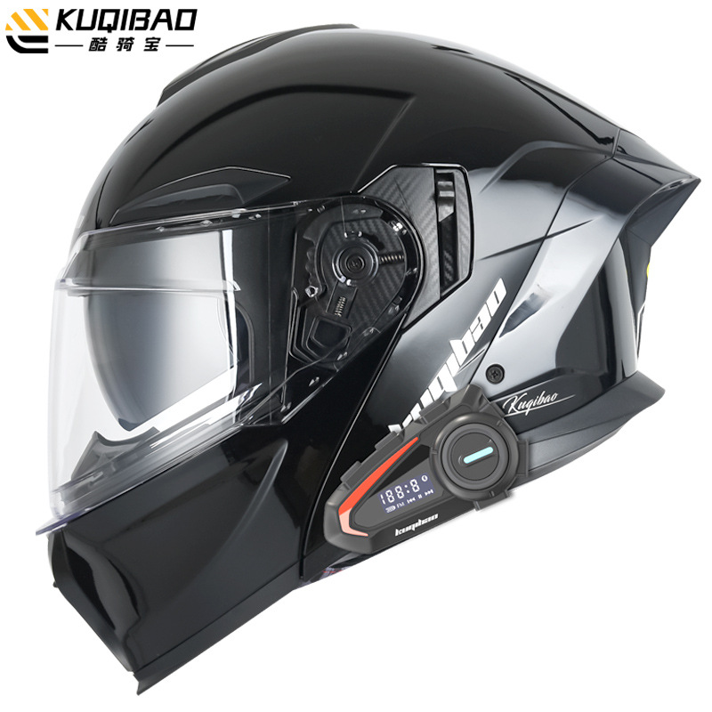 Universal Coolqi Motorcycle Helmet Flip-Up Colorful Lens 3C Certified Full Helmet (Motosiklet kaskı (dəbilqə)) - gloss-black-with-k20-bluetooth-white-lens-m