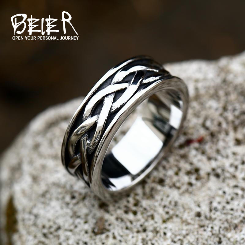 Beier北欧バイキングケルト結チタン鋼男性指輪レトロシンプルファッションステンレス指輪