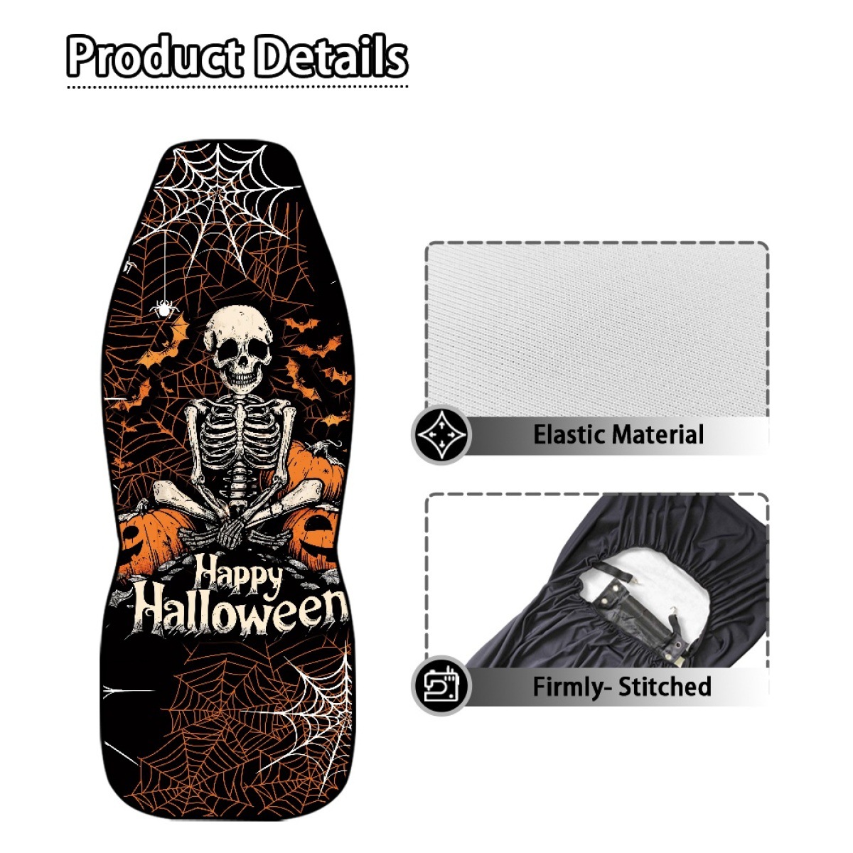 Cross-border Halloween-themed printed seat covers, featuring ghost and pumpkin designs, available for custom orders. Includes a set of two car seat protectors