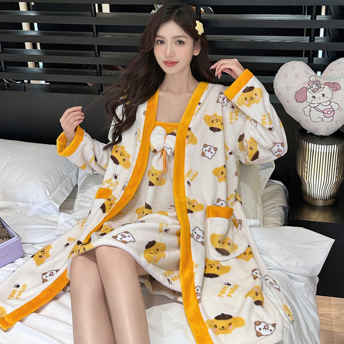 Invierno camisa de franela para mujeres nuevo juego de dos piezas pijamas lindos dibujos animados casera casual pijamas comercio exterior al por mayor