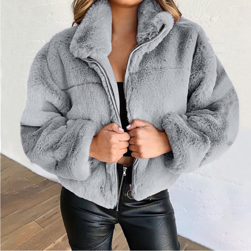 Women'S Fashion Solid Color Patchwork Zipper Coat Plush Coat display picture 3