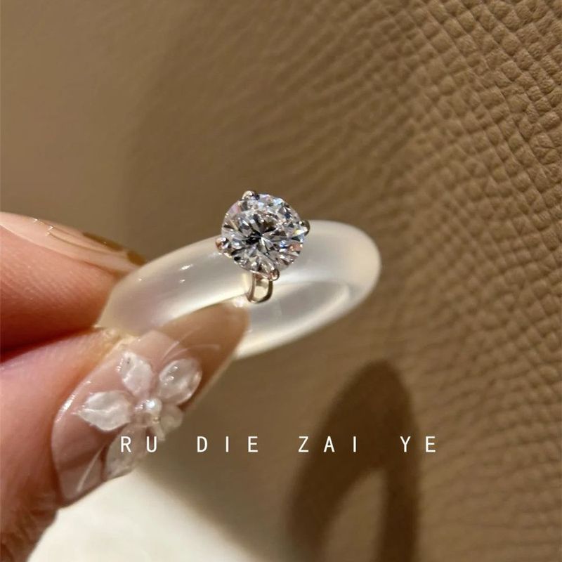 库宁 素玉携光~新中式白玉髓锆石戒指经典款圆钻轻奢高级感指环|undefined