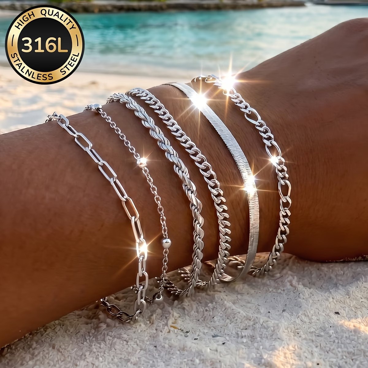6 pieces of popular stacked bracelets [steel color] / Length: 17+5cm