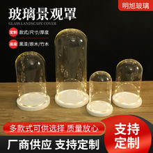 厂家生产永生花微景观透明玻璃罩发光手办手模玻璃白底防尘罩手工