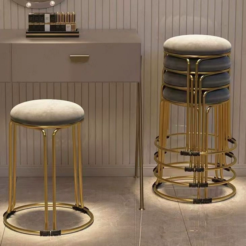 Скандинавская табуретка для домашнего использования легкий и экстравагантный стальной стул простой сетчатая красная ткань утолщает высокий круглый табурет модный золотой обеденный стол