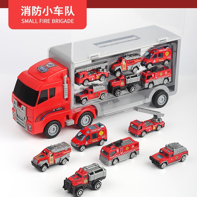 兒童玩具大號慣性車雙層拖車帶五輛迷你警車玩具車批發
