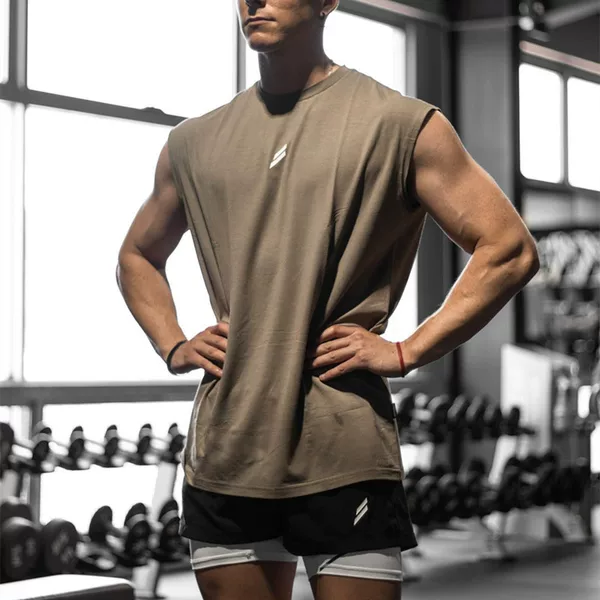New muscle fitness brothers sports vest men's summer casual running training loose plus size cotton round neck undershirt