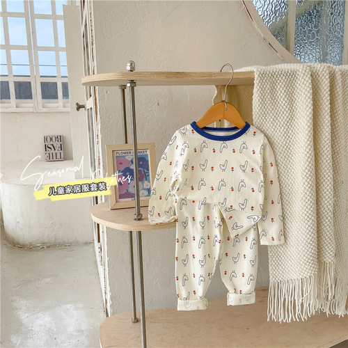 Children's home clothes, pure cotton, boys' autumn clothes and long trousers sets, female baby pajamas, baby pajamas, spring and autumn children's clothing