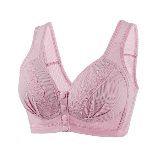 Comfortable Mother's Bra Without Underwire, Thin Model, Front-Closure Button Bra, Backless Style, Push-Up Design, Suitable for Middle-Aged and Plus-Size Women