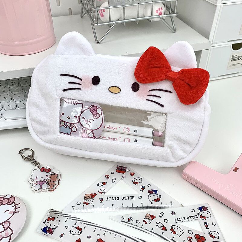 ins 高見え人気ガールぬいぐるみ窓 kt 猫ペンバッグかわいい学生文具バッグ大容量収納袋|undefined