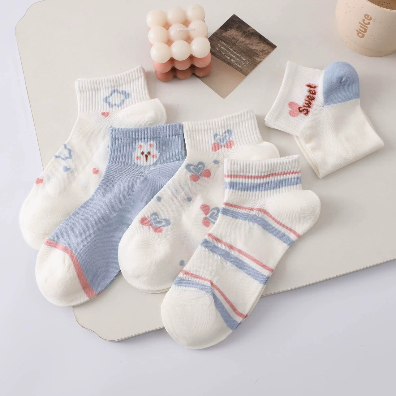 Summer fresh socks, cartoon rabbit, combed cotton