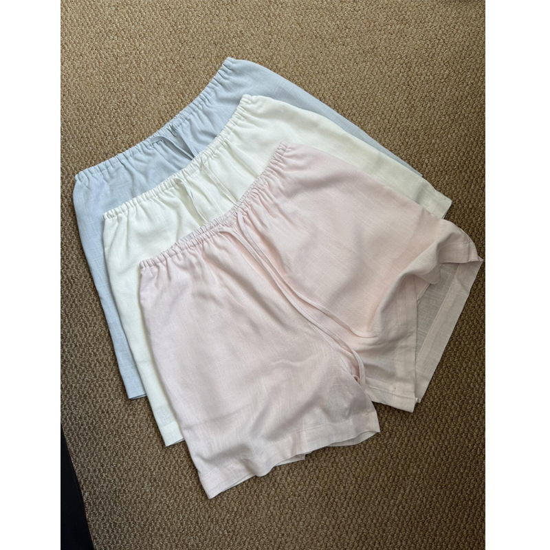 Baby Cream-Colored Linen Casual Shorts for Women, Suitable for Commuting and Vacation, Loose Fit, New Summer Style, Thin A-Line Wide-Leg Design