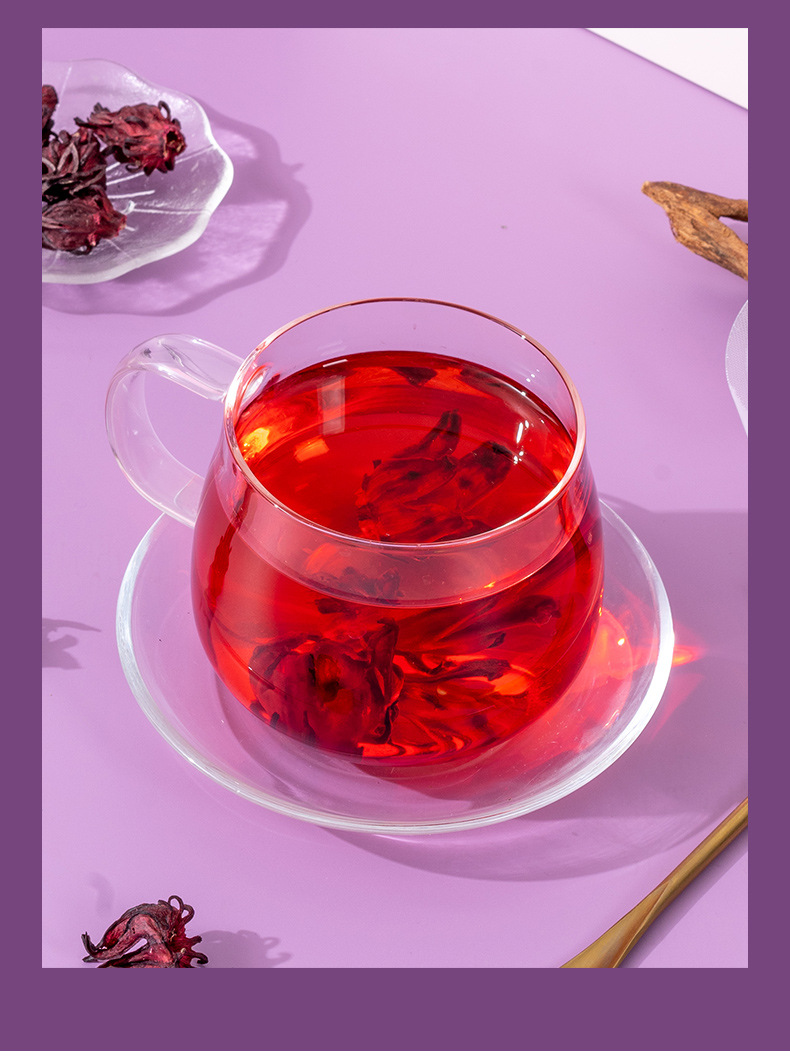 Roselle Hibiscus Tea Luo Shen Hua Freeze Dried Loose Flower Buds for Hot Brew 10g Mini Canister in use