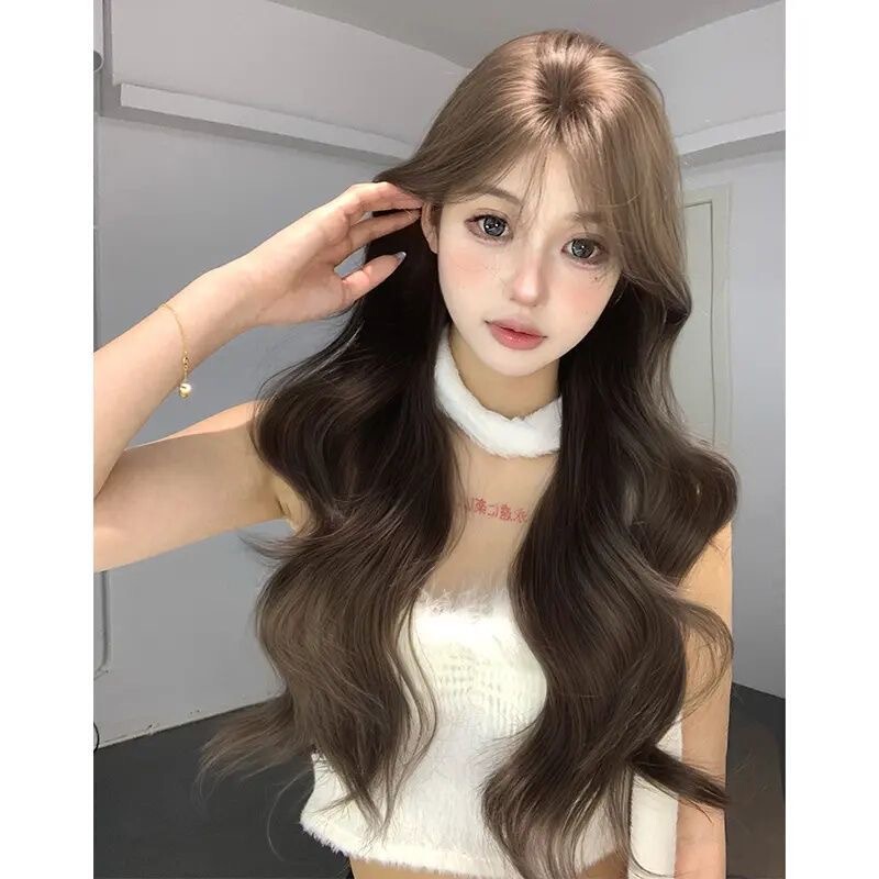 【心动信号】气质假发女冷棕色中分长卷发lolita网红全头套气质|undefined