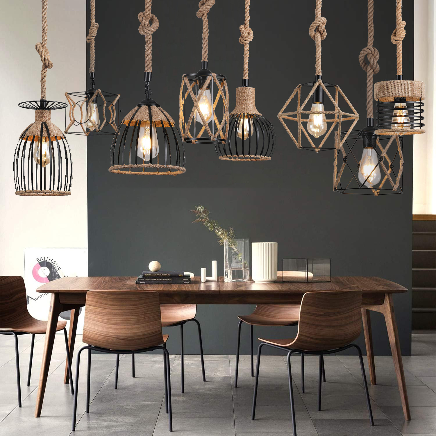 Exclusividad transfronteriza, estilo industrial retro, personalidad, restaurante, cafetería, tienda de té con leche, barra de bar, cuerda de cáñamo, candelabro creativo