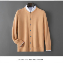 跨境秋冬新款安迪绒开衫男圆领加厚毛衣休闲商务宽松针织外套