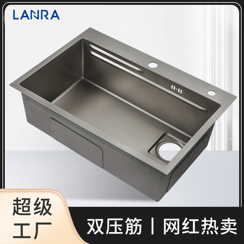 广东厂家网红款不锈钢水槽大单槽纳米枪灰色家用台上台下洗碗盆