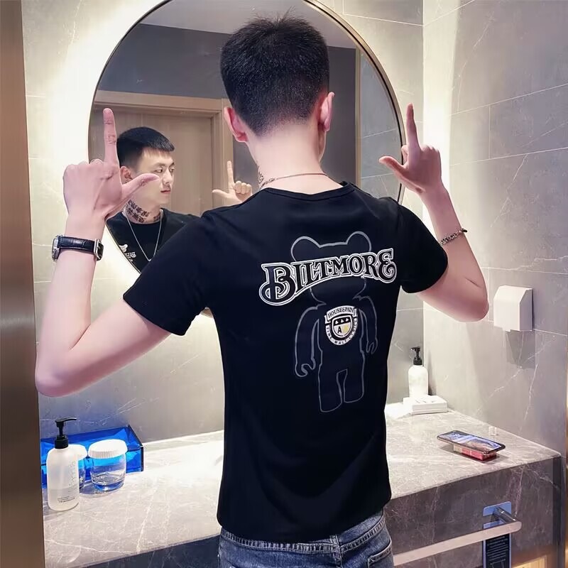 Pure Cotton T-Shirt Short-Sleeved Men's Summer Crew Neck Undershirt Men's Solid Color T-Shirt Half-Sleeve Loose Korean Style Trendy