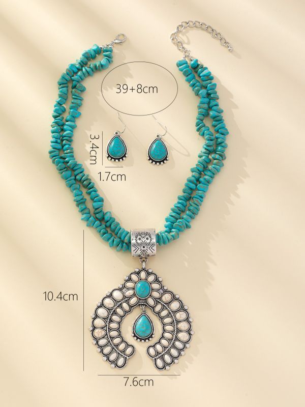 Casual Retro Geometric Alloy Turquoise Plating Unisex Earrings Necklace display picture 11